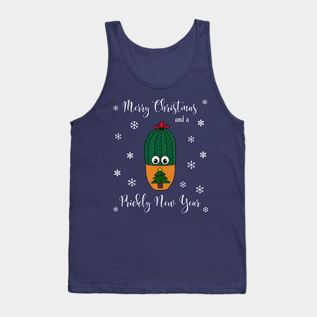 Merry Christmas And A Prickly New Year - Cactus In Christmas Tree Pot Tank Top by DreamCactus